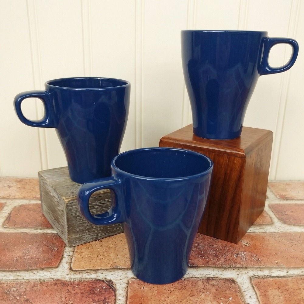 IKEA Fargrik Mugs Blue (Set of 3) Coffee Tea Stoneware Cup #21533 Stackable